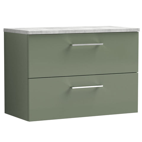 Nuie Arno Satin Green 800mm Wall Hung 2-Drawer Vanity Unit & Laminate Top ARN826LBG