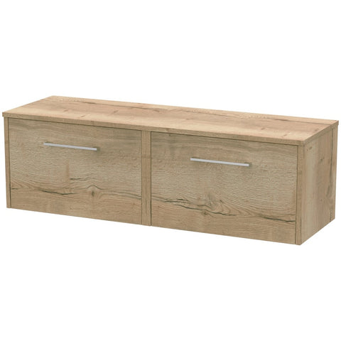 Hudson Reed Juno Autumn Oak 1200mm Wall Hung 2-Drawer Vanity Unit & Worktop