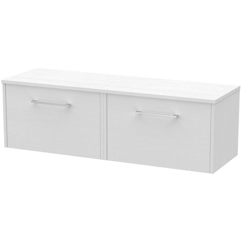 Hudson Reed Juno White Ash 1200mm Wall Hung 2-Drawer Vanity Unit & Worktop
