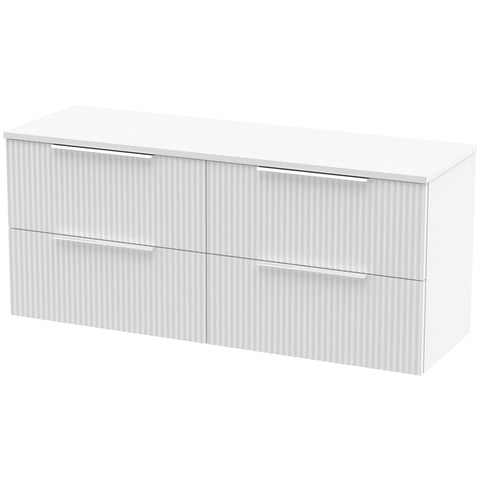 Hudson Reed Fluted Satin White 1200mm Wall Hung 4-Drawer Vanity Unit & Worktop