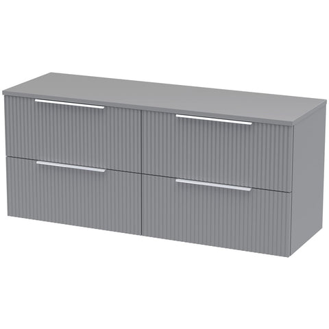 Hudson Reed Fluted Satin Grey 1200mm Wall Hung 4-Drawer Vanity Unit & Worktop