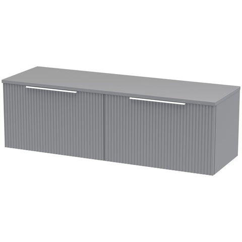 Hudson Reed Fluted Satin Grey 1200mm Wall Hung 2-Drawer Vanity Unit & Worktop