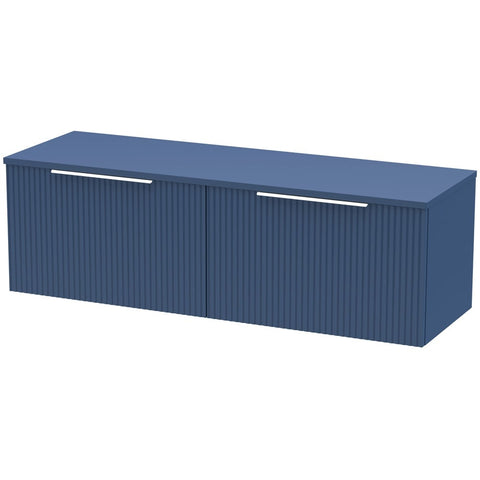 Hudson Reed Fluted Satin Blue 1200mm Wall Hung 2-Drawer Vanity Unit & Worktop