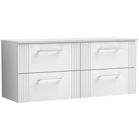 Nuie Deco Satin White 1200mm Wall Hung 4-Drawer Vanity Unit & Worktop