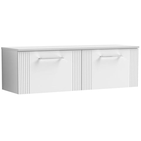 Nuie Deco Satin White 1200mm Wall Hung 2-Drawer Vanity Unit & Worktop
