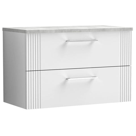 Nuie Deco Satin White 800mm Wall Hung 2-Drawer Vanity Unit & Laminate Top DPF195LBG