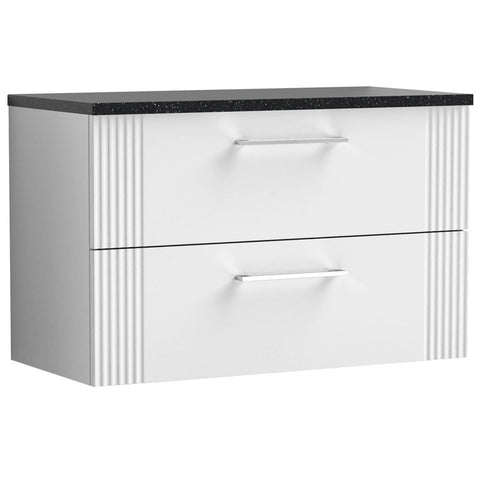 Nuie Deco Satin White 800mm Wall Hung 2-Drawer Vanity Unit & Laminate Top DPF195LSB