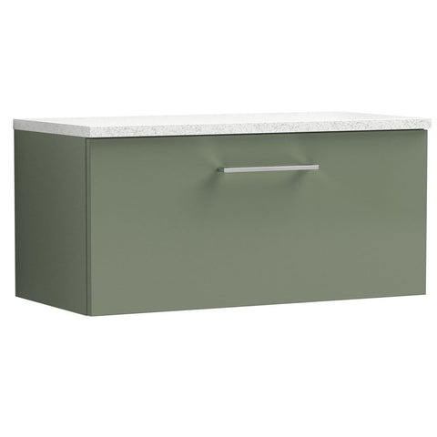 Nuie Arno Satin Green 800mm Wall Hung 1-Drawer Vanity & Laminate Top ARN825LSW