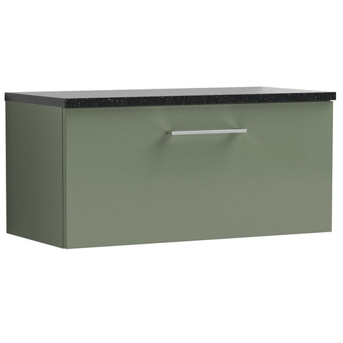 Nuie Arno Satin Green 800mm Wall Hung 1-Drawer Vanity & Laminate Top