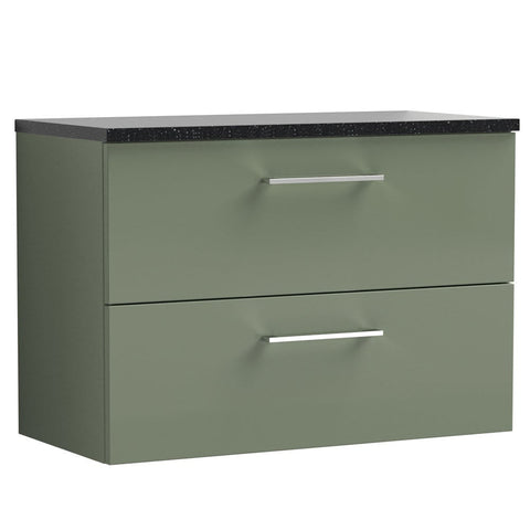 Nuie Arno Satin Green 800mm Wall Hung 2-Drawer Vanity Unit & Laminate Top ARN826LSB