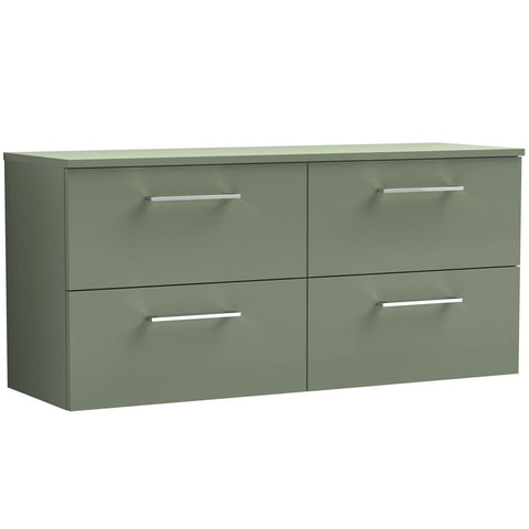 Nuie Arno Satin Green 1200 Wall Hung 4-Drawer Vanity Unit & Worktop