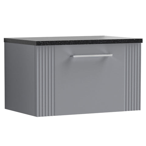 Nuie Deco Satin Grey 600mm Wall Hung Single Drawer Vanity Unit & Laminate Top DPF294LSB
