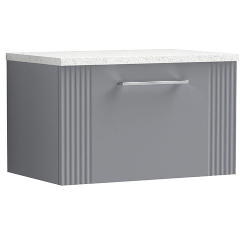Nuie Deco Satin Grey 600mm Wall Hung Single Drawer Vanity Unit & Laminate Top