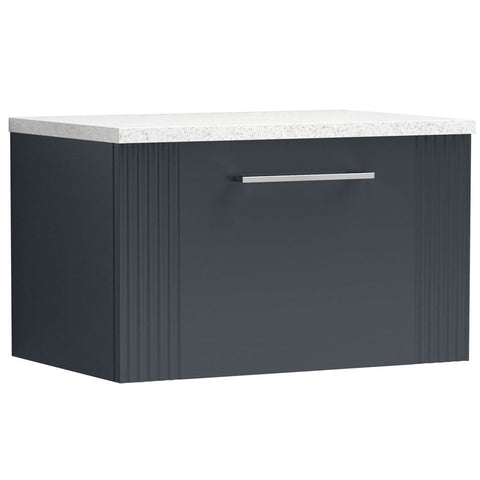 Nuie Deco Satin Anthracite 600mm Wall Hung Single Drawer Vanity Unit & Laminate Top