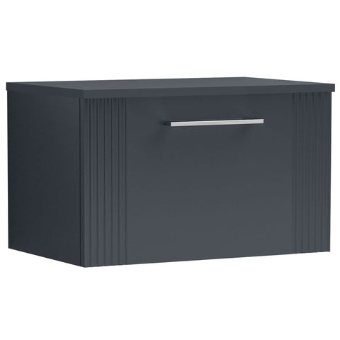 Nuie Deco Satin Anthracite 600mm Wall Hung Single Drawer Vanity Unit & Worktop