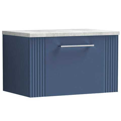 Nuie Deco Satin Blue 600mm Wall Hung Single Drawer Vanity Unit & Laminate Top DPF394LBG