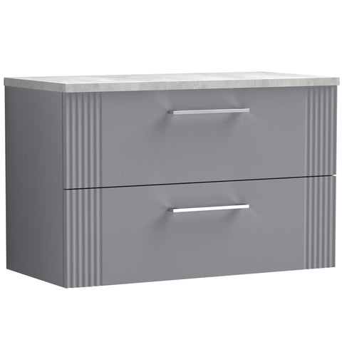 Nuie Deco Satin Grey 800mm Wall Hung 2-Drawer Vanity Unit & Laminate Top DPF295LBG