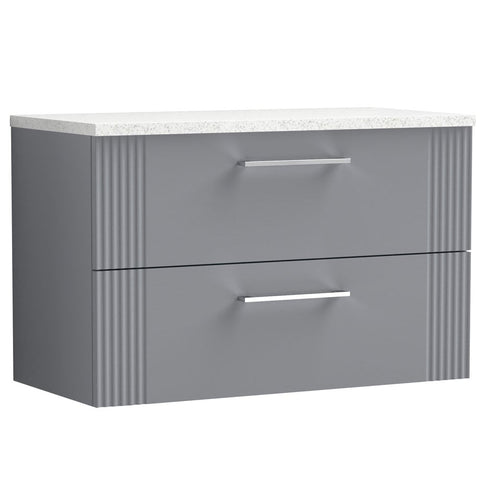 Nuie Deco Satin Grey 800mm Wall Hung 2-Drawer Vanity Unit & Laminate Top
