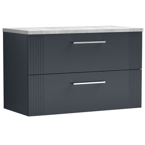 Nuie Deco Satin Anthracite 800mm Wall Hung 2-Drawer Vanity Unit & Laminate Top DPF1495LBG