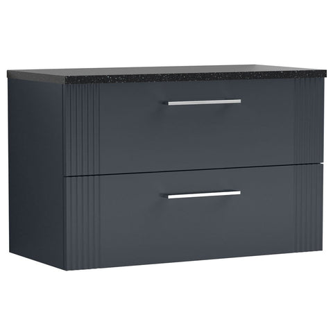 Nuie Deco Satin Anthracite 800mm Wall Hung 2-Drawer Vanity Unit & Laminate Top DPF1495LSB