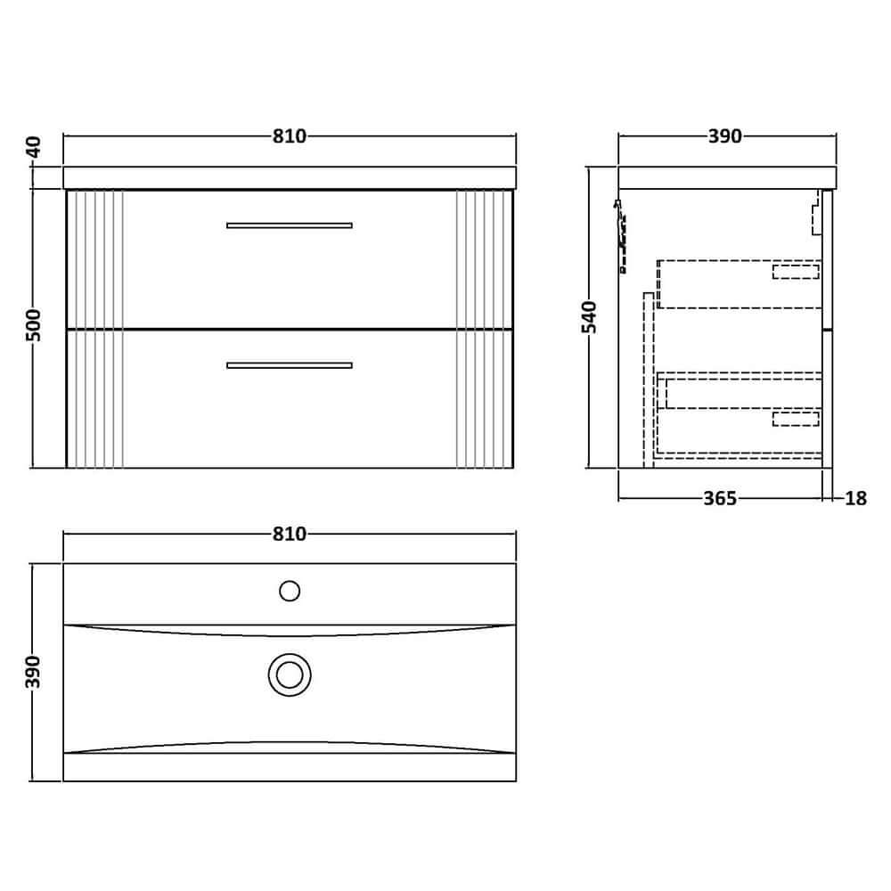Nuie Deco Satin Wall Hung Vanity Unit & Basin
