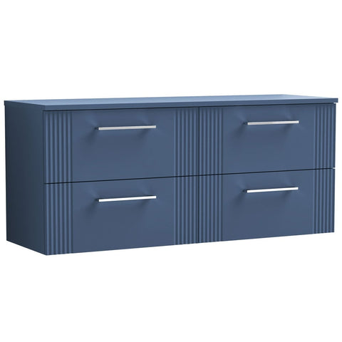 Nuie Deco Satin Blue 1200 Wall Hung 4-Drawer Vanity Unit & Worktop