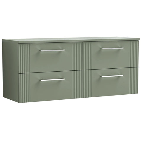 Nuie Deco Satin Reed Green 1200 Wall Hung 4-Drawer Vanity Unit & Worktop