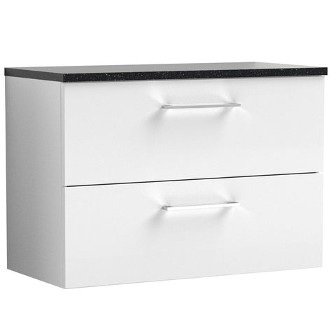 Nuie Arno Gloss White 800mm Wall Hung 2-Drawer Vanity Unit & Laminate Top ARN126LSB