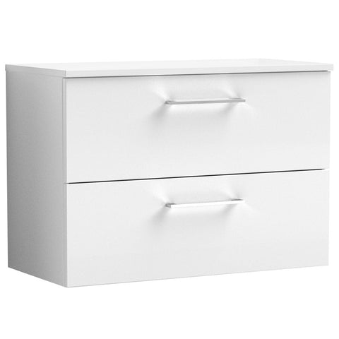 Nuie Arno Gloss White 800mm Wall Hung 2-Drawer Vanity Unit & Worktop