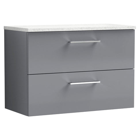 Nuie Arno Cloud Grey 800mm Wall Hung 2-Drawer Vanity Unit & Laminate Top