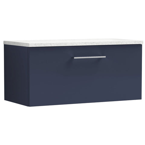 Nuie Arno Electric Blue 800mm Wall Hung 1-Drawer Vanity & Laminate Top