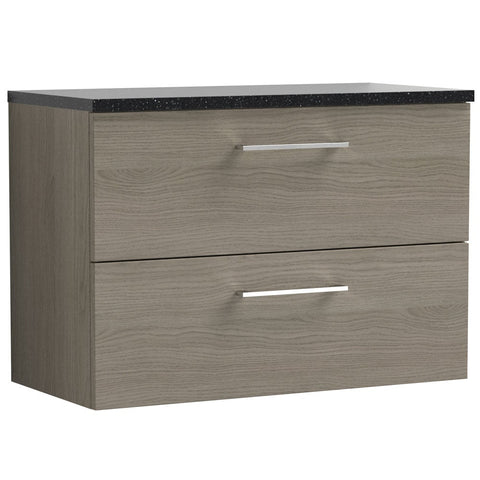 Nuie Arno Solace Oak 800mm Wall Hung 2-Drawer Vanity Unit & Laminate Top ARN2526LSB