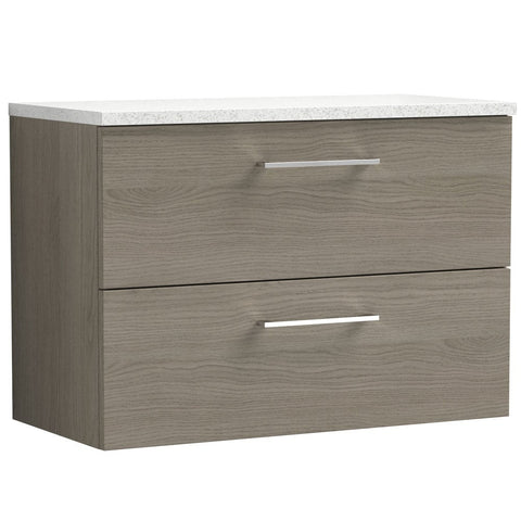 Nuie Arno Solace Oak 800mm Wall Hung 2-Drawer Vanity Unit & Laminate Top