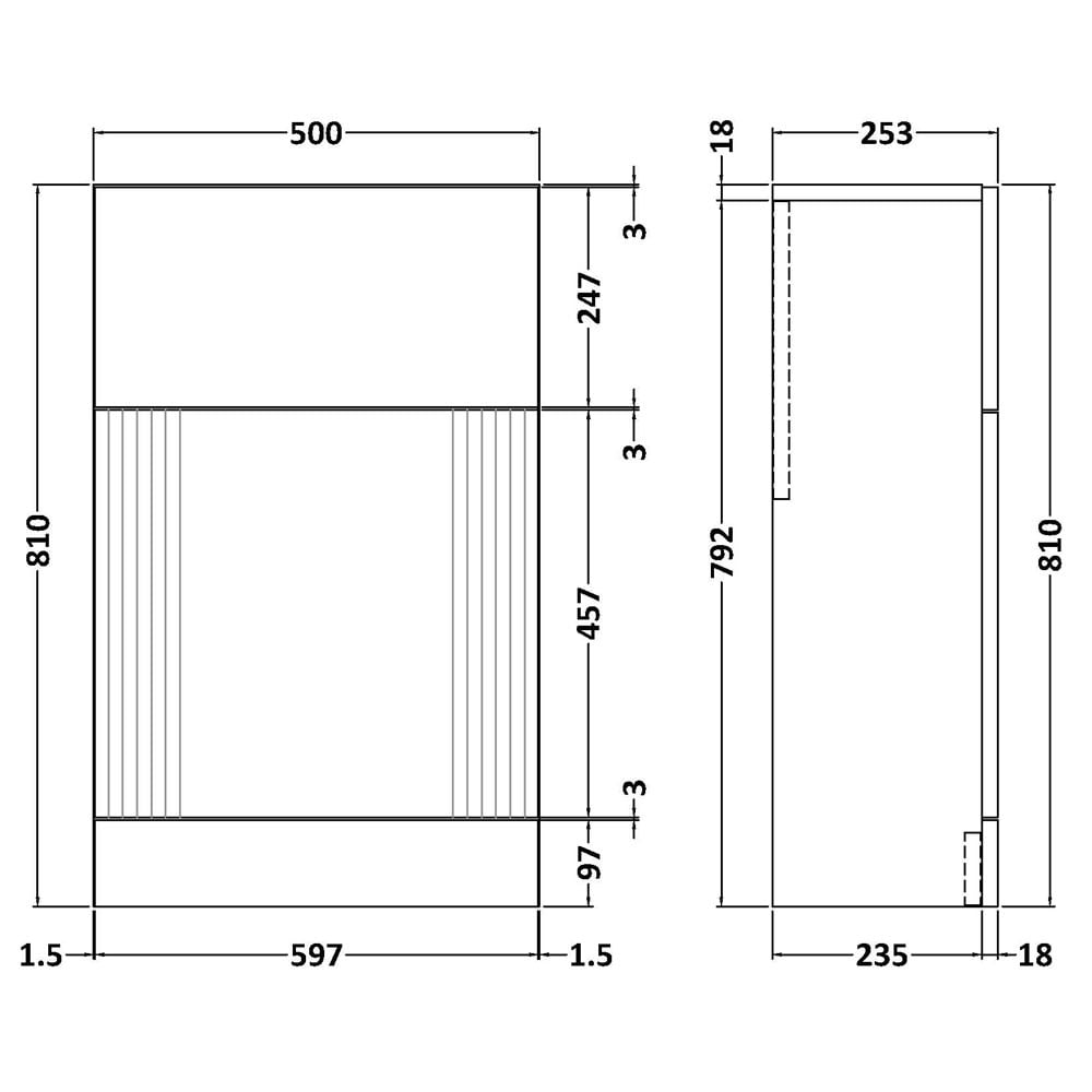 Nuie Deco Satin 500mm Back to Wall WC Toilet Unit