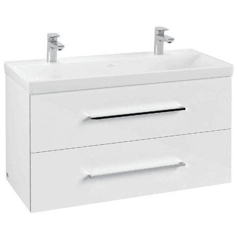 Villeroy & Boch Avento Crystal White 1000mm Wall Hung Vanity Unit & 2 Tap Hole Basin