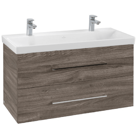 Villeroy & Boch Avento Stone Oak 1000mm Wall Hung Vanity Unit & 2 Tap Hole Basin