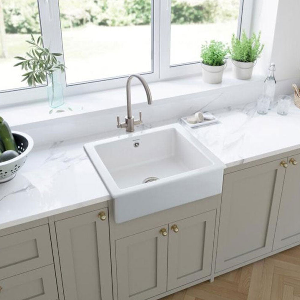 Rangemaster Hartland 1.0 Bowl Ceramic White Kitchen Sink & Waste