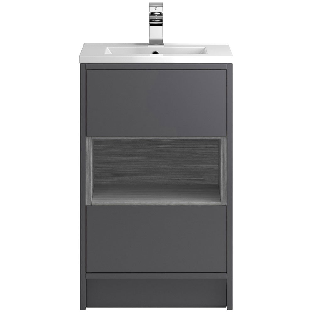 Hudson Reed Coast Grey Gloss 500mm Floor Standing Cabinet & Basin 2 - CST875