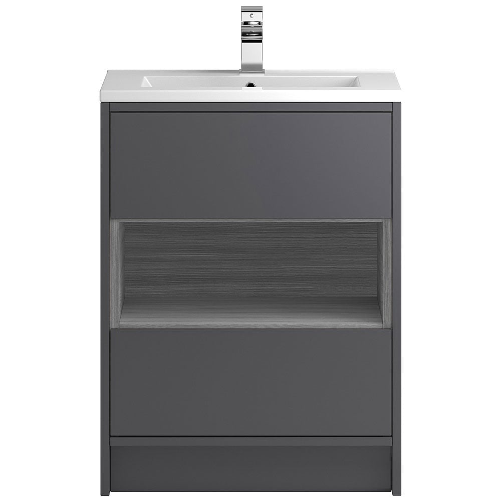 Hudson Reed Coast Grey Gloss 600mm Floor Standing Cabinet & Basin 2 - CST876