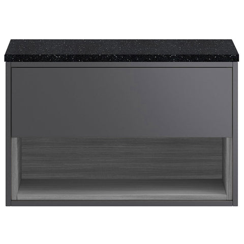 Hudson Reed Coast Gloss Grey 800mm Wall Hung Cabinet & Black Worktop CST888LSB