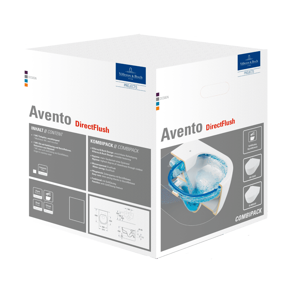 Villeroy & Boch Avento Combi-Pack, Wall Hung Toilet, White Alpin 5656RS01