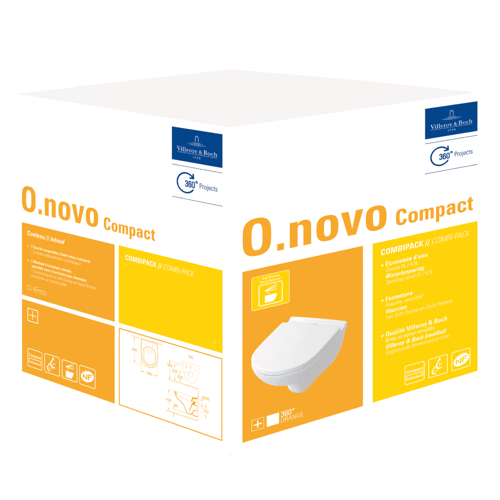 Villeroy & Boch O.novo Combi-Pack, Wall Hung Toilet, White Alpin 5688H101