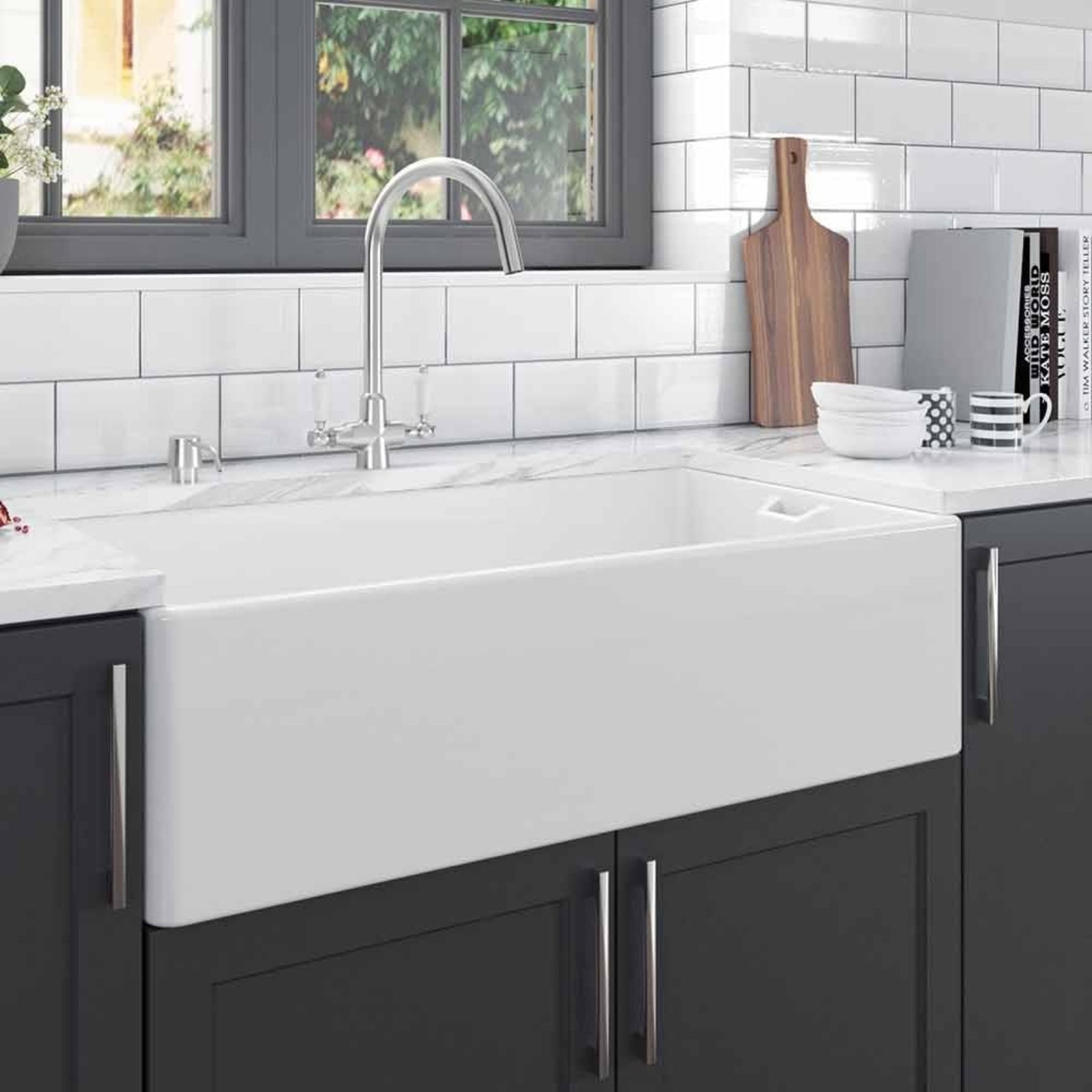 LSC Belfast 895 XL 1.0 Bowl Fireclay Ceramic Kitchen Sink with Waste Options