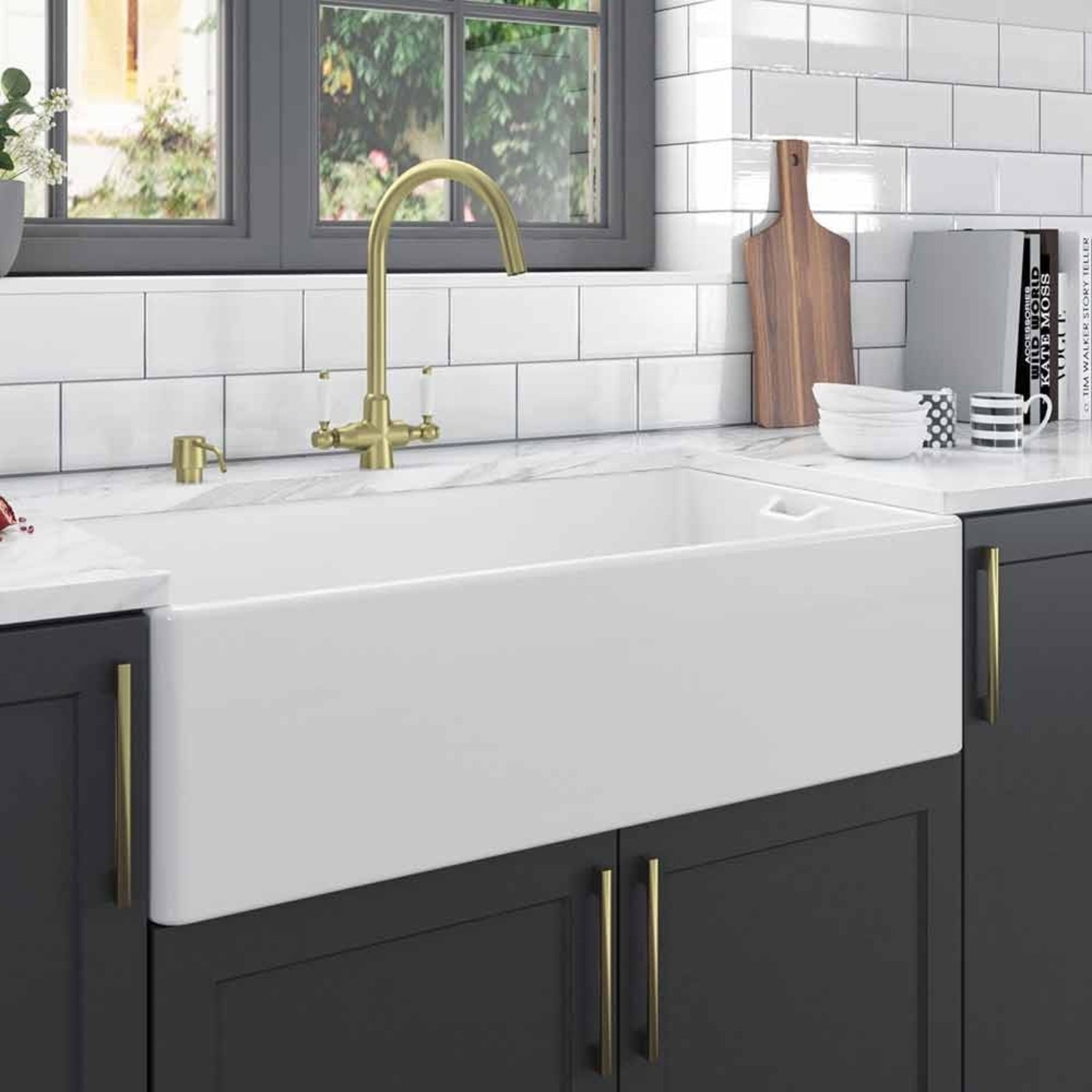 LSC Belfast 895 XL 1.0 Bowl Fireclay Ceramic Kitchen Sink with Waste Options