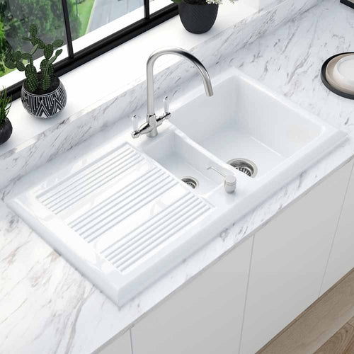 Astini Canterbury 150 1.5 Bowl Gloss White Ceramic Kitchen Sink with Waste Options