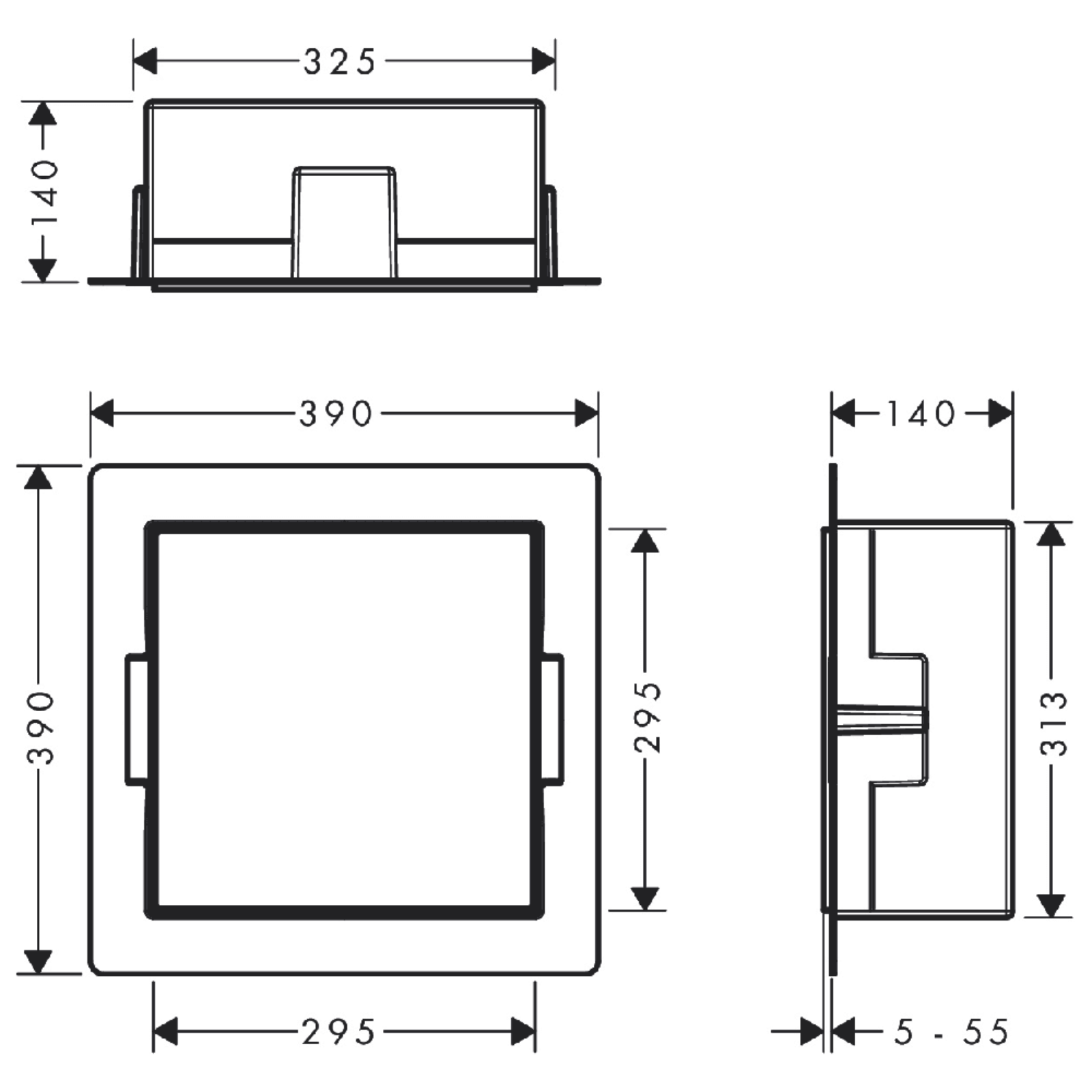 Hansgrohe XtraStoris Minimalistic Frameless Wall Niche 300x300mm with Open Frame