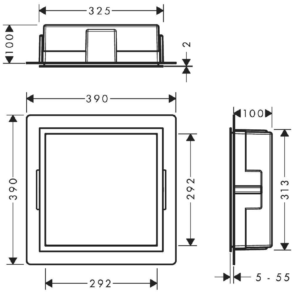 Hansgrohe XtraStoris Individual 300/300/100 Brushed Stainless Steel Wall Niche with Frame Options