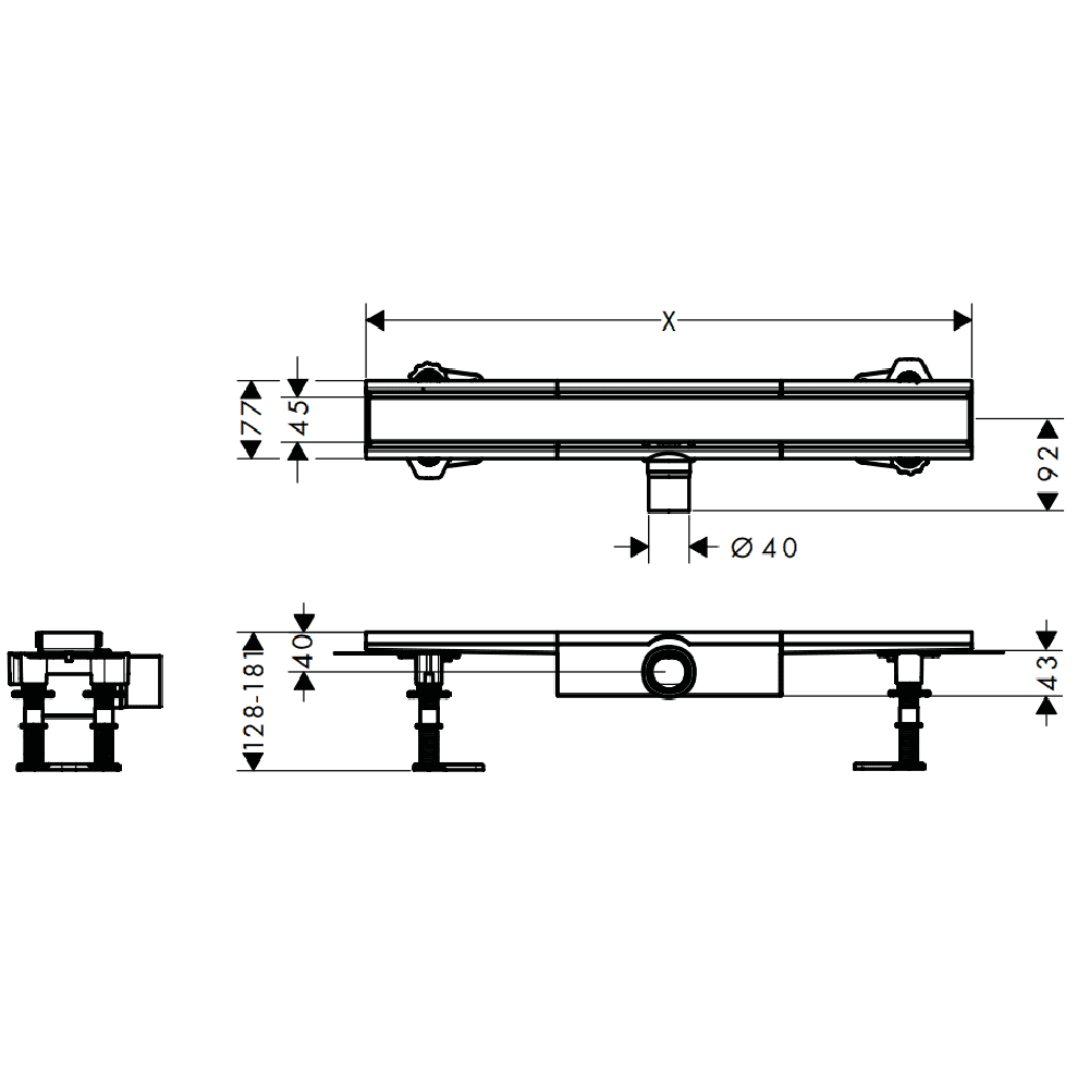 Hansgrohe RainDrain Compact 800 Stainless Steel Complete Shower Drain Set For Flat Installation