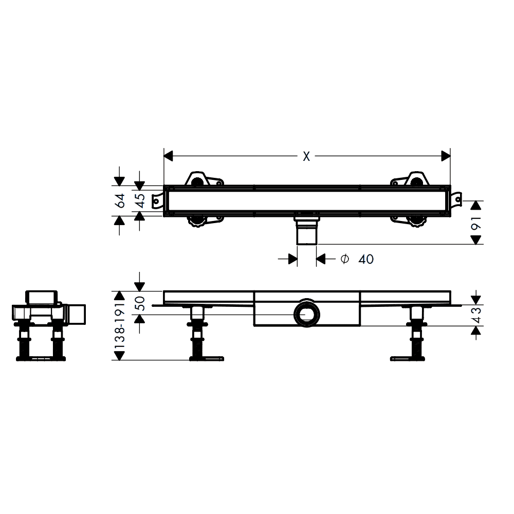 Hansgrohe RainDrain Compact 900 Stainless Steel Complete Shower Drain Set Tileable for Flat Installation