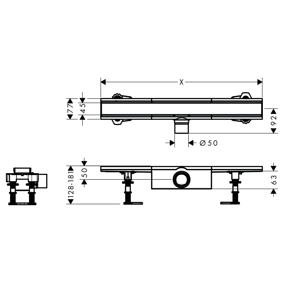 Hansgrohe RainDrain Compact 800 Stainless Steel Complete Shower Drain Set For Standard Installation